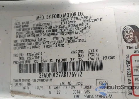 2010 Ford Fusion Hybrid z USA, uszkodzony, nr VIN 3FADP0L37AR176912
